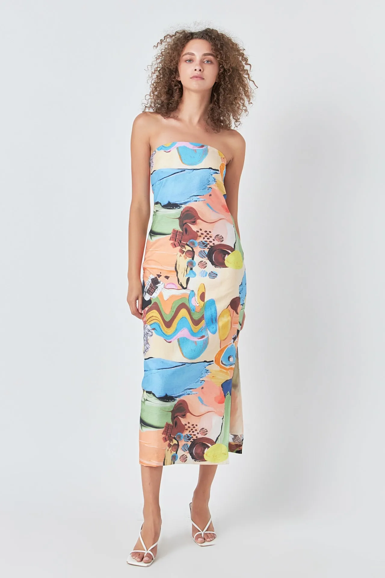 Abstract Print Strapless Maxi Dress
