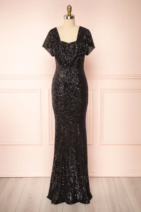 Felisa Black | Pleated Sequins Maxi Dress