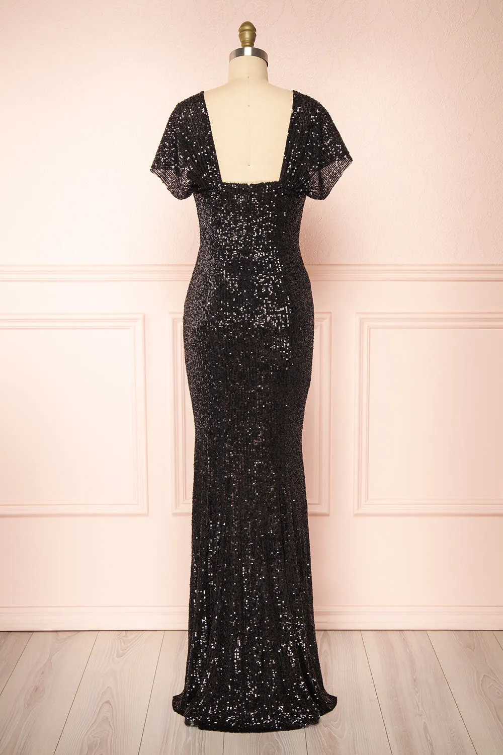 Felisa Black | Pleated Sequins Maxi Dress