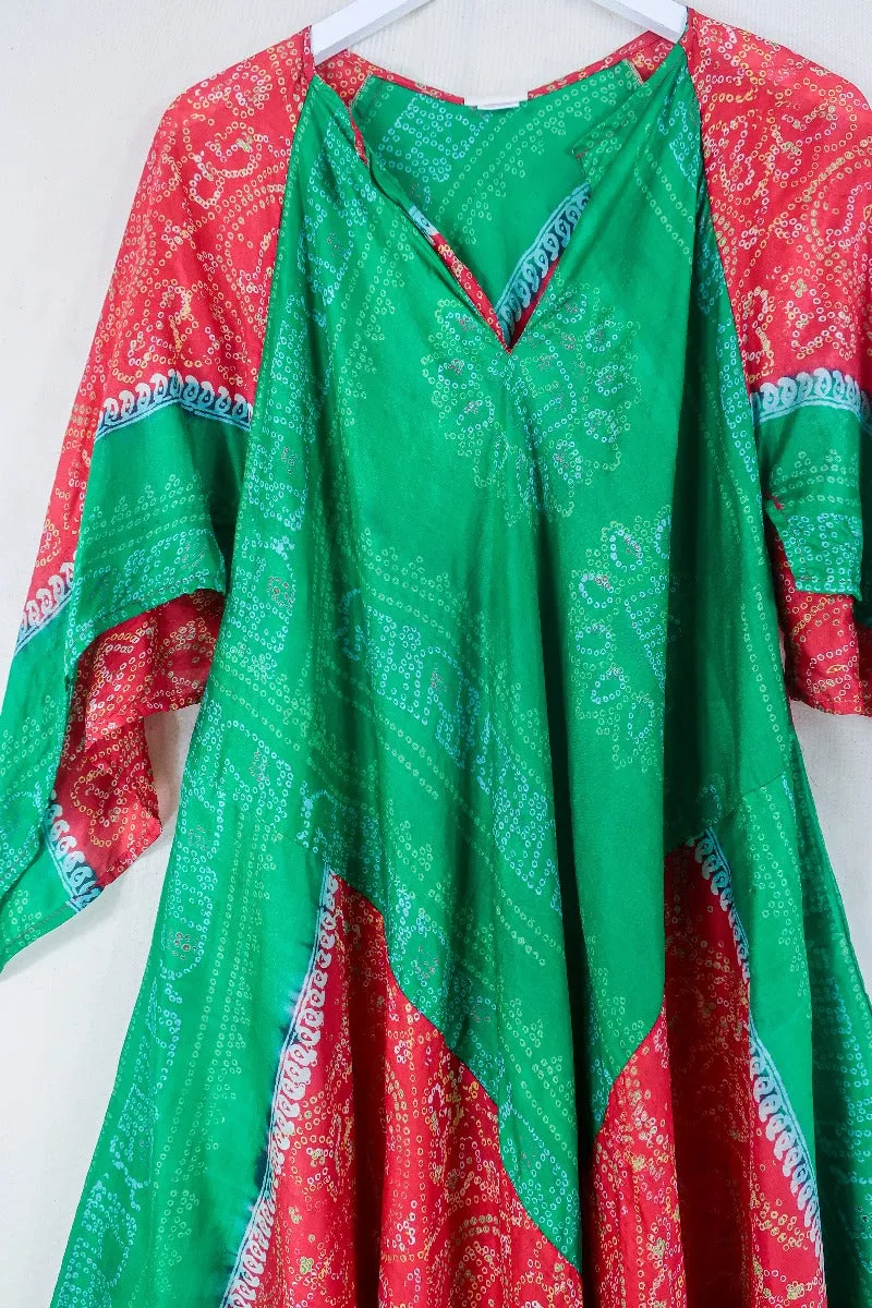 Goddess Dress - Crimson and Parakeet Ink paisley - Indian Pure Silk Sari - Free Size