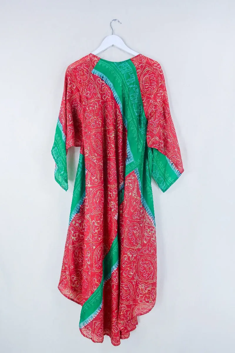 Goddess Dress - Crimson and Parakeet Ink paisley - Indian Pure Silk Sari - Free Size