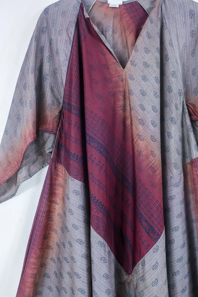 Goddess Dress - Slate and Garnet Ombre - Indian Pure Silk Sari - Free Size