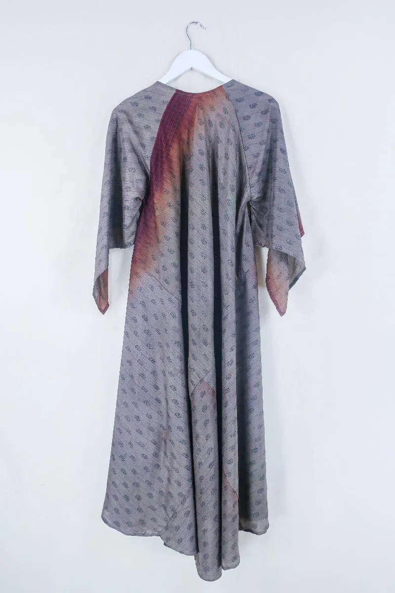 Goddess Dress - Slate and Garnet Ombre - Indian Pure Silk Sari - Free Size
