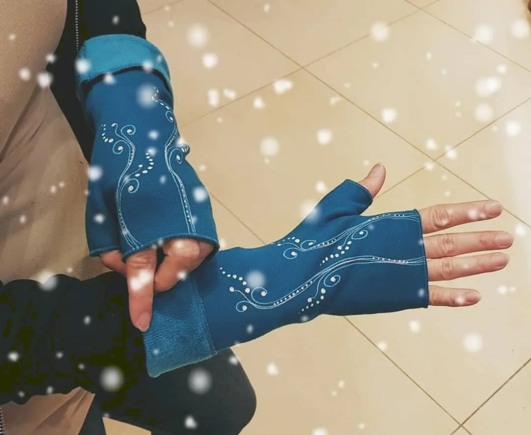 Handmade Fingerless Wrist Warmer Gloves With Handpainted Pattern