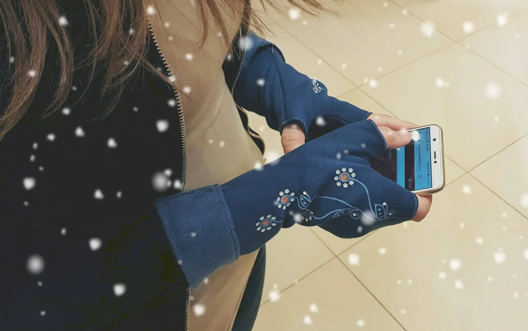 Handmade Fingerless Wrist Warmer Gloves With Handpainted Pattern