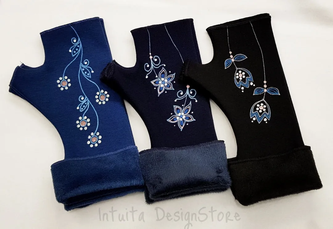 Handmade Fingerless Wrist Warmer Gloves With Handpainted Pattern