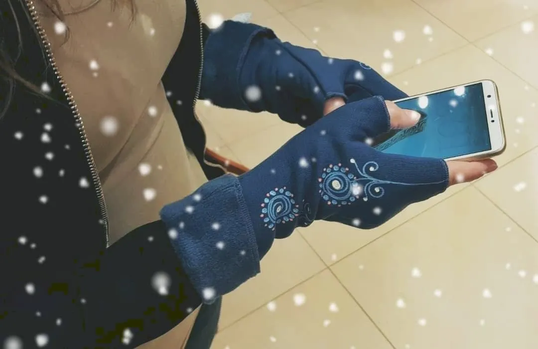 Handmade Fingerless Wrist Warmer Gloves With Handpainted Pattern