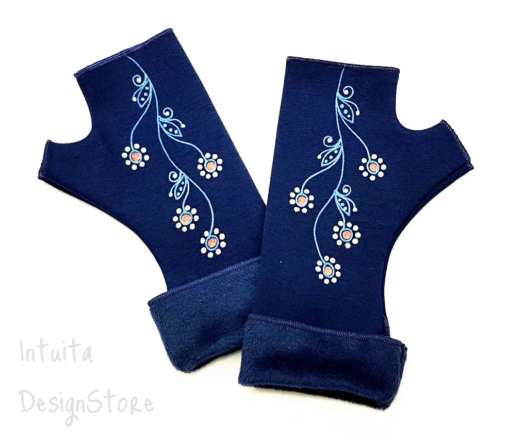 Handmade Fingerless Wrist Warmer Gloves With Handpainted Pattern