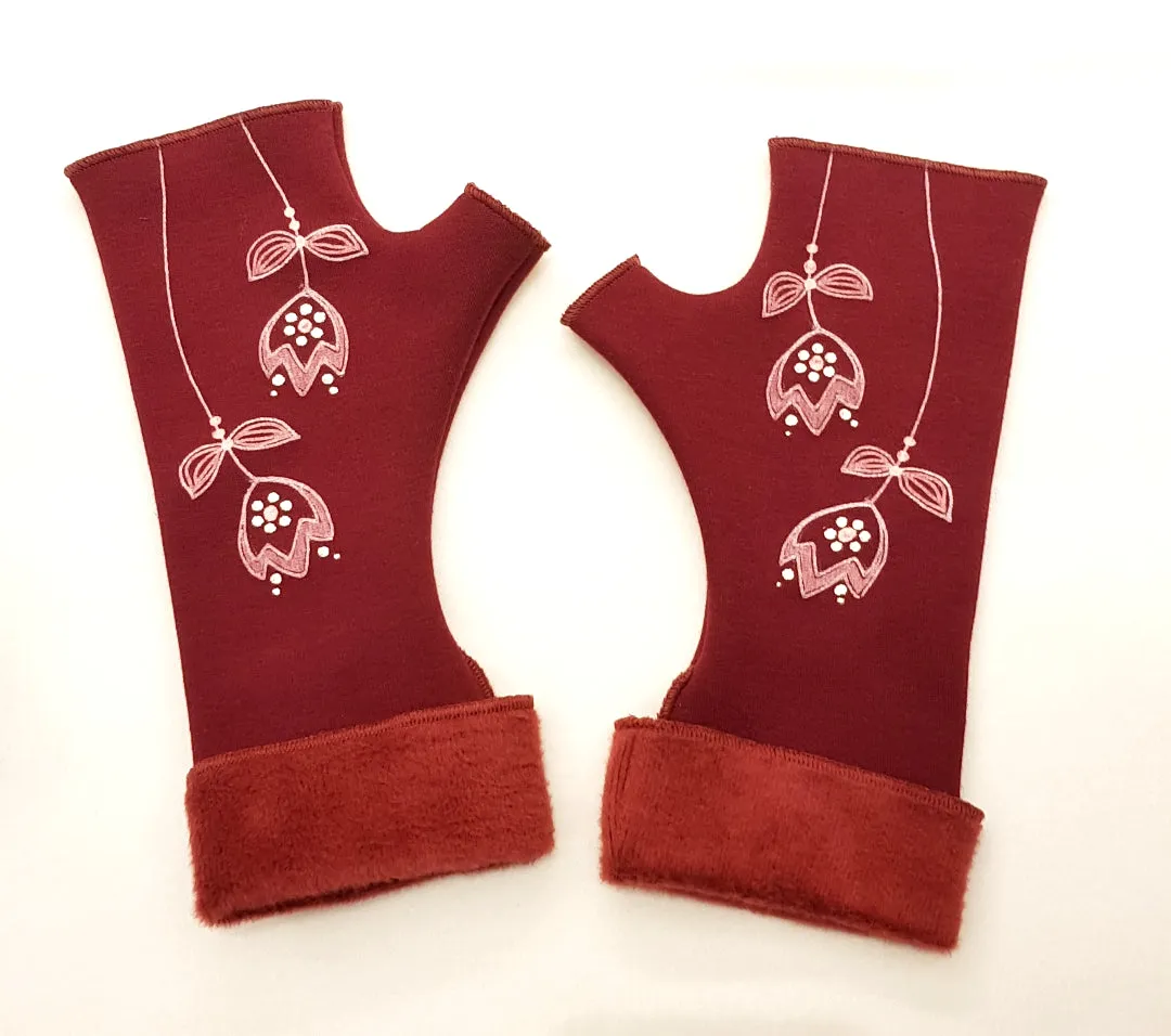 Handmade Fingerless Wrist Warmer Gloves With Handpainted Pattern