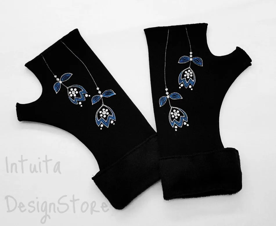 Handmade Fingerless Wrist Warmer Gloves With Handpainted Pattern
