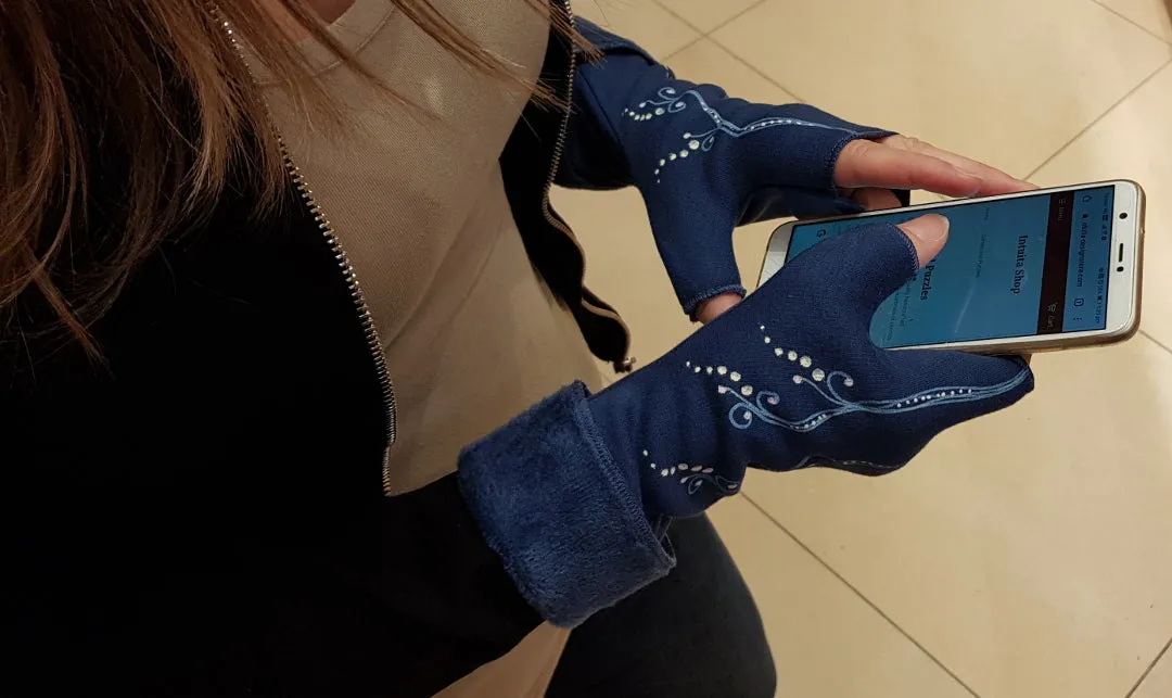 Handmade Fingerless Wrist Warmer Gloves With Handpainted Pattern