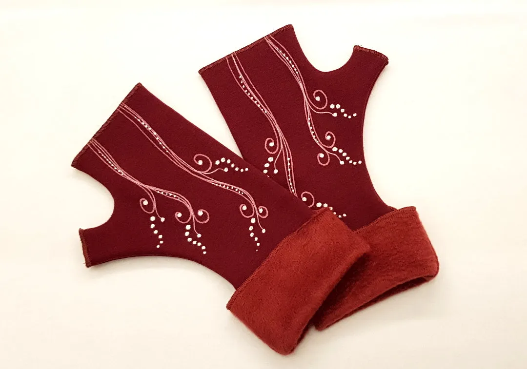 Handmade Fingerless Wrist Warmer Gloves With Handpainted Pattern