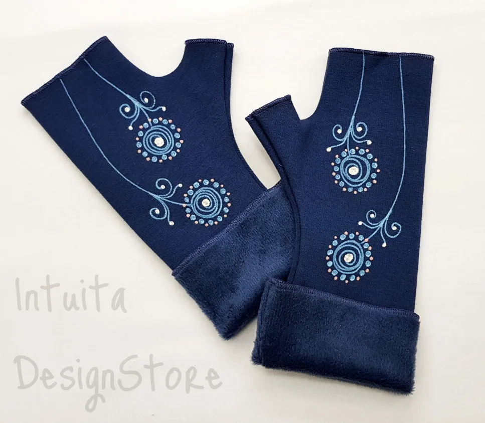 Handmade Fingerless Wrist Warmer Gloves With Handpainted Pattern