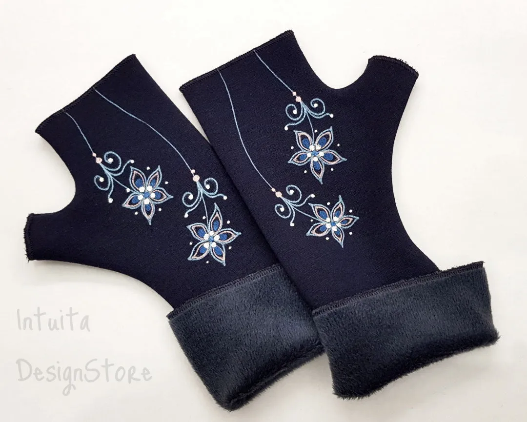 Handmade Fingerless Wrist Warmer Gloves With Handpainted Pattern