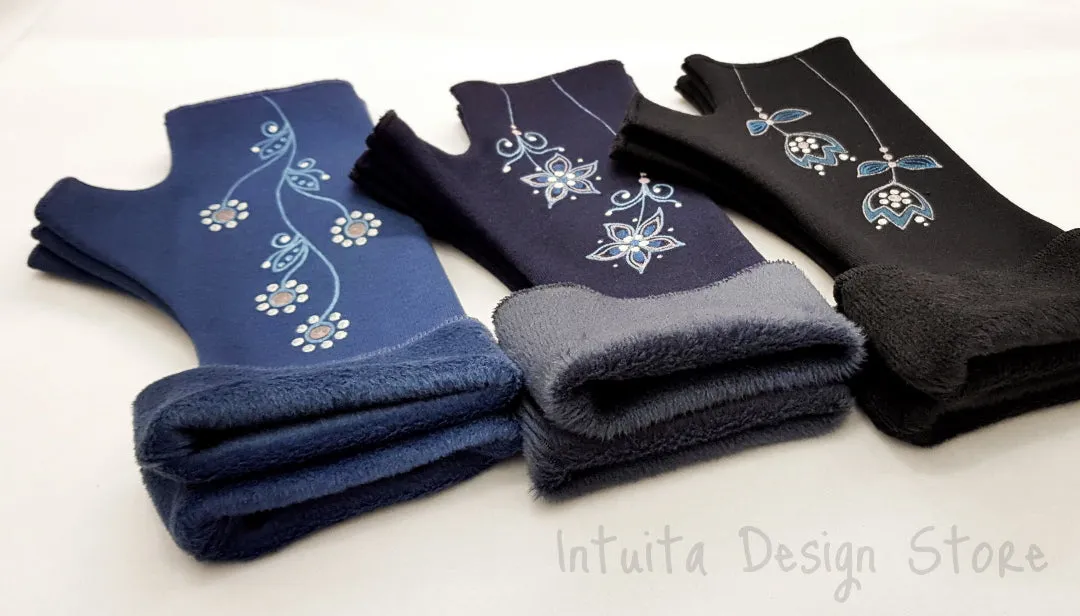 Handmade Fingerless Wrist Warmer Gloves With Handpainted Pattern