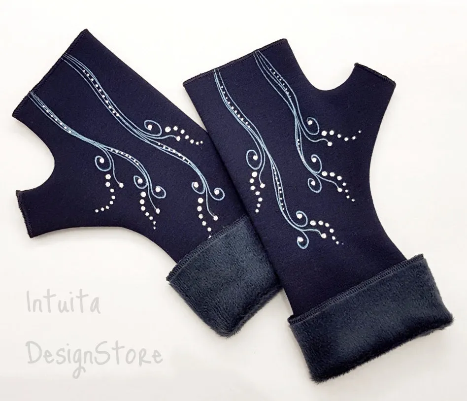 Handmade Fingerless Wrist Warmer Gloves With Handpainted Pattern
