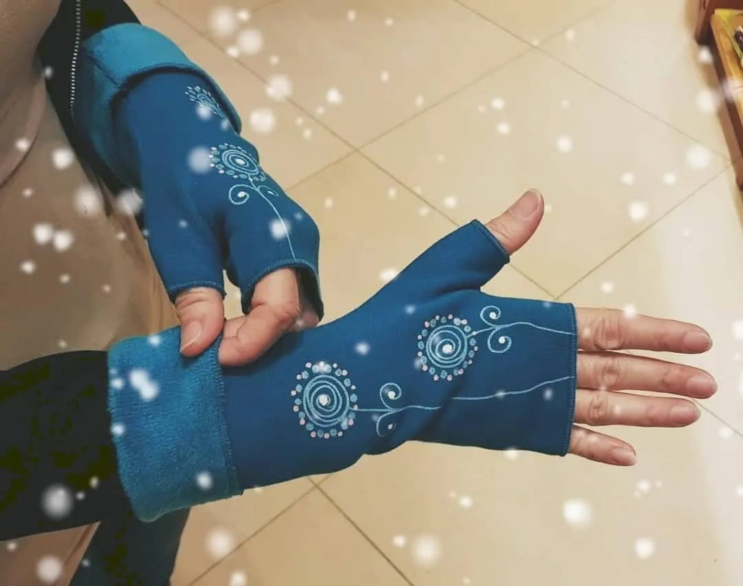 Handmade Fingerless Wrist Warmer Gloves With Handpainted Pattern