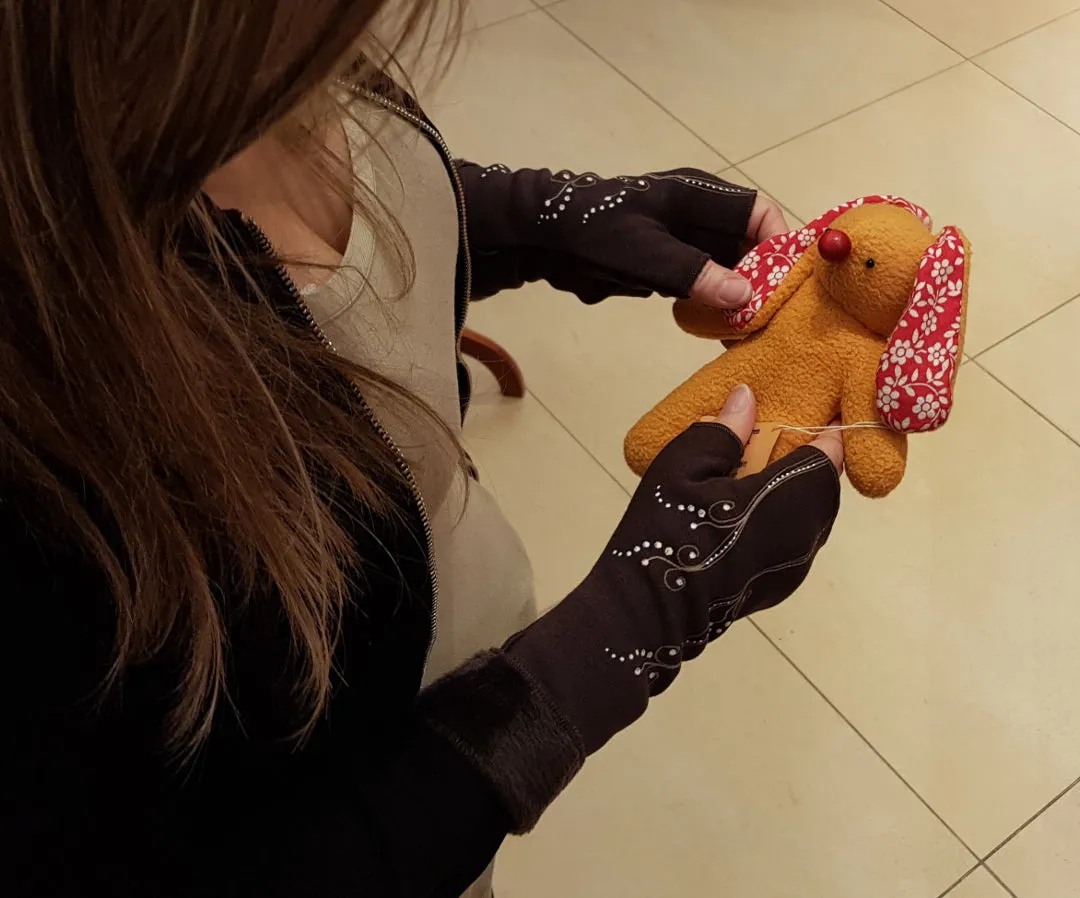 Handmade Fingerless Wrist Warmer Gloves With Handpainted Pattern