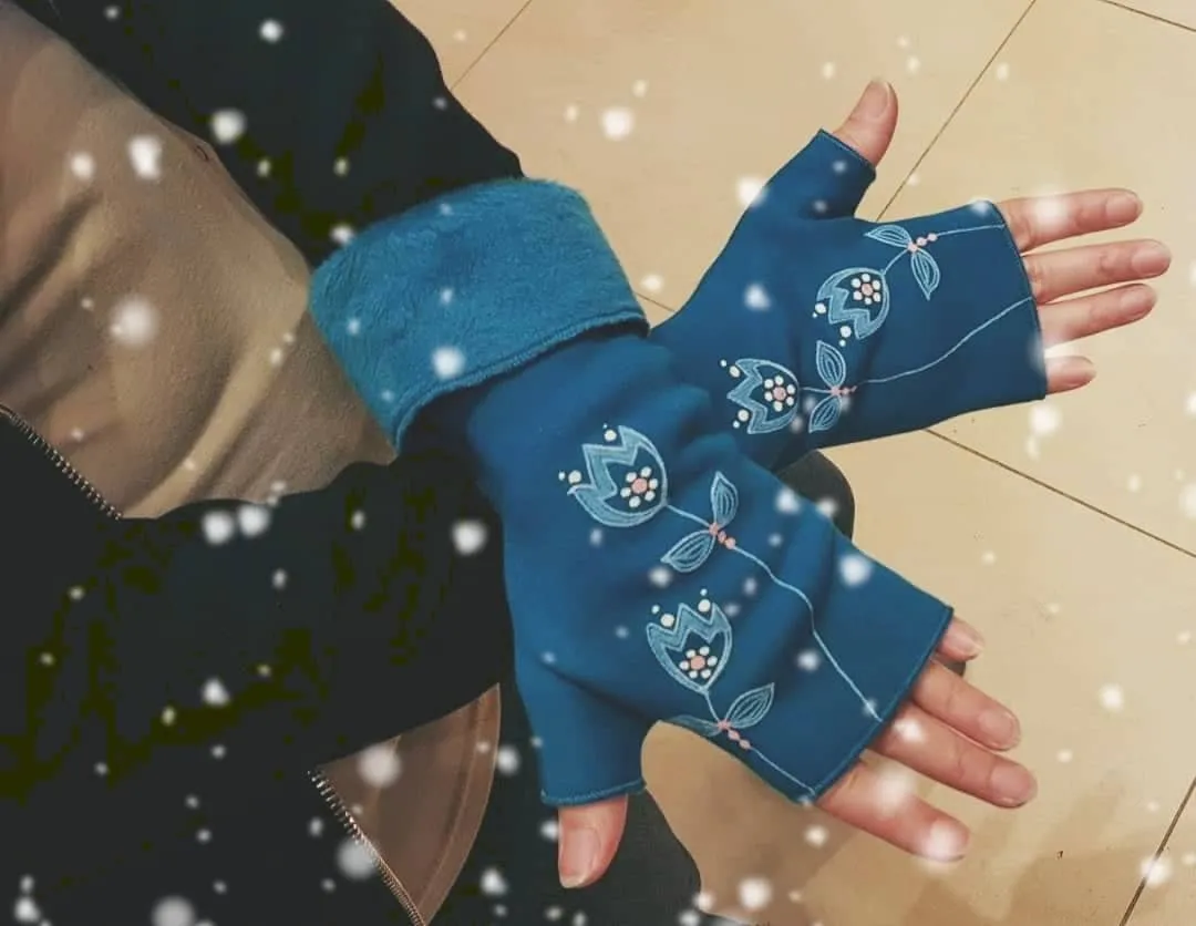 Handmade Fingerless Wrist Warmer Gloves With Handpainted Pattern
