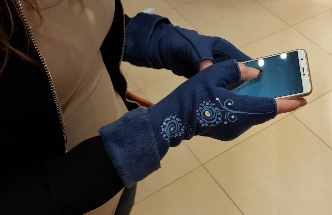 Handmade Fingerless Wrist Warmer Gloves With Handpainted Pattern
