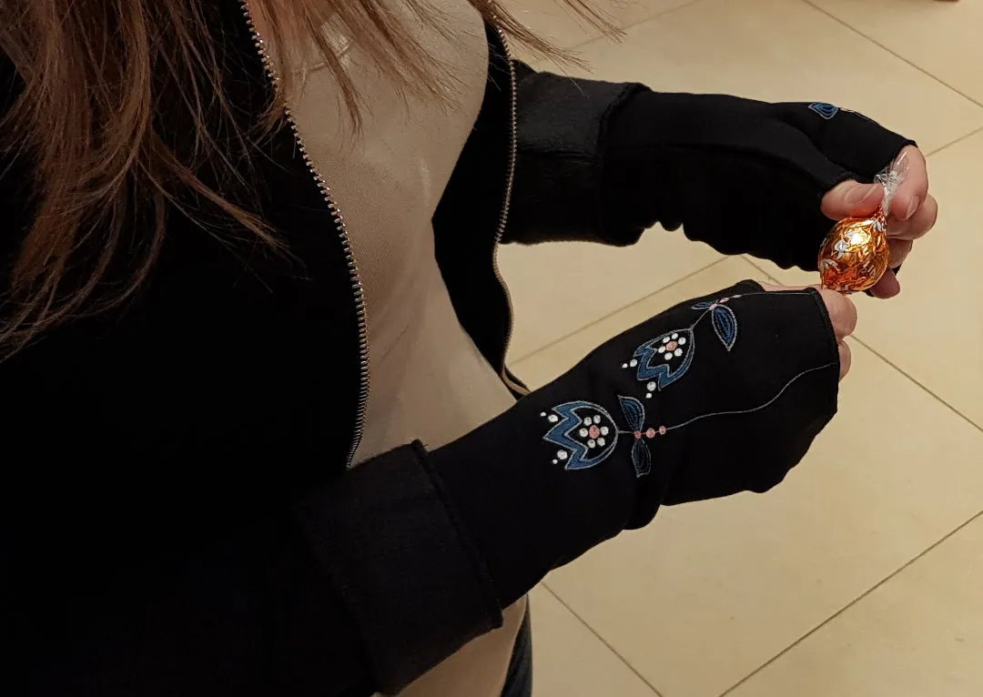Handmade Fingerless Wrist Warmer Gloves With Handpainted Pattern