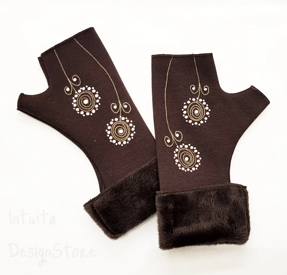 Handmade Fingerless Wrist Warmer Gloves With Handpainted Pattern