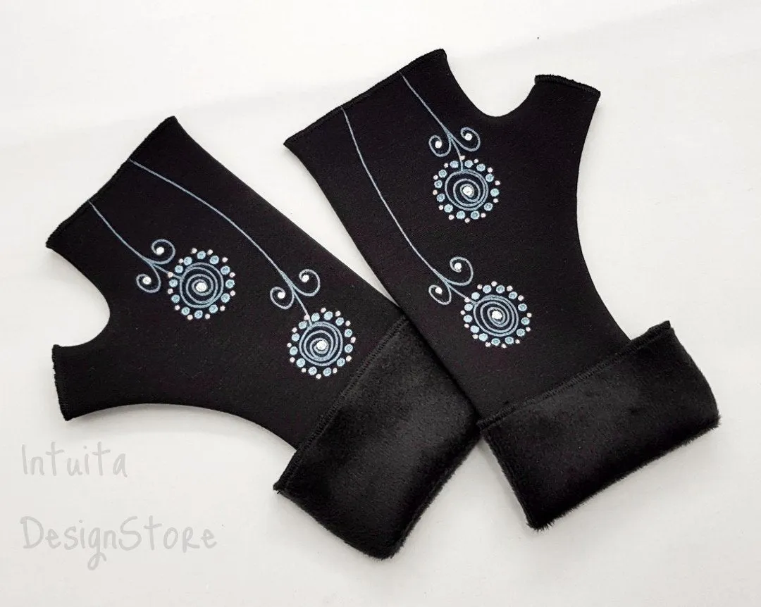 Handmade Fingerless Wrist Warmer Gloves With Handpainted Pattern