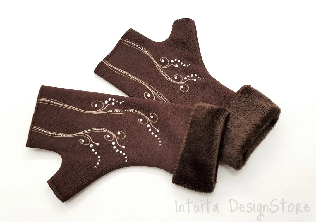 Handmade Fingerless Wrist Warmer Gloves With Handpainted Pattern