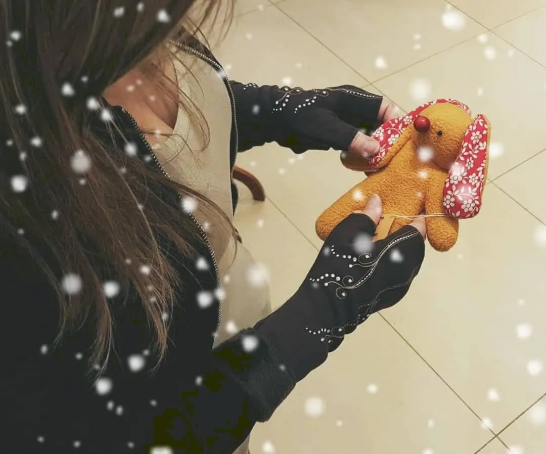 Handmade Fingerless Wrist Warmer Gloves With Handpainted Pattern