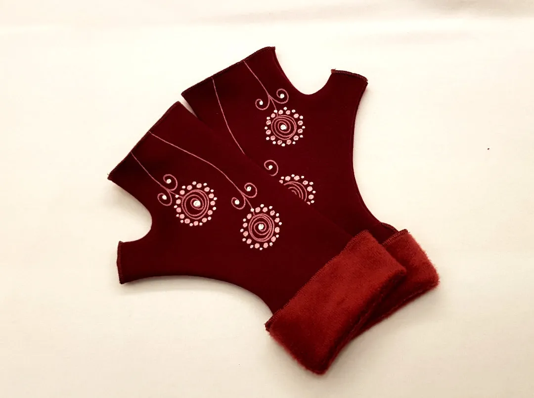 Handmade Fingerless Wrist Warmer Gloves With Handpainted Pattern