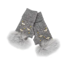 Honeybee Fingerless Glove, Light Grey