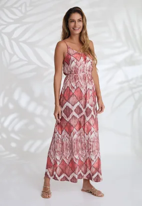 Indii Breeze Cami Plain Maxi Dress with Belt - Diamond Red