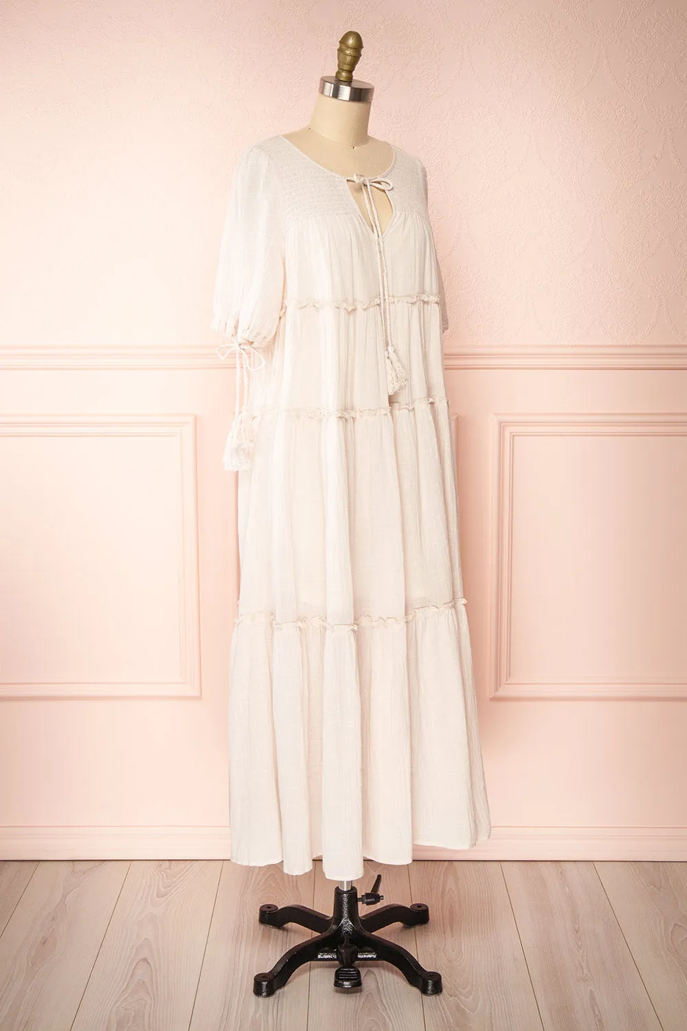 Kieu Beige | Flowy Layered Midi Dress