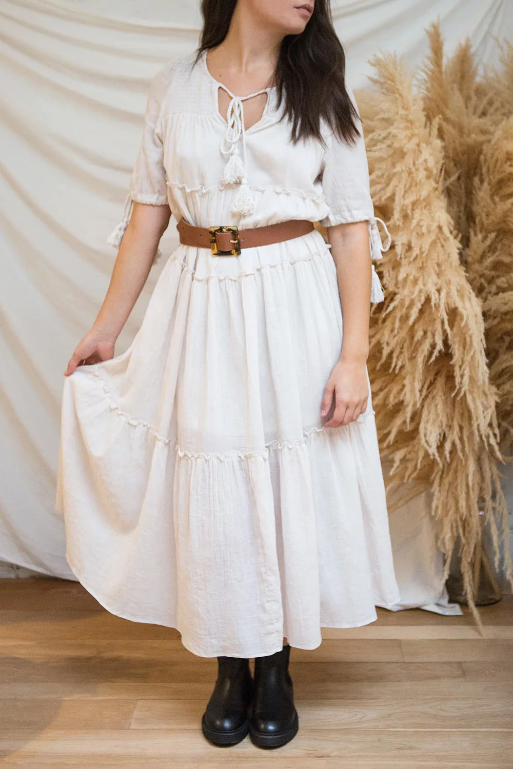 Kieu Beige | Flowy Layered Midi Dress