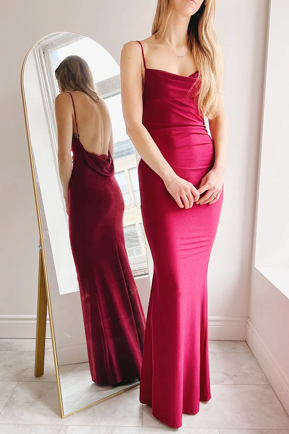 Kristen Burgundy | Fitted Maxi Dress w/ Cowl Neck