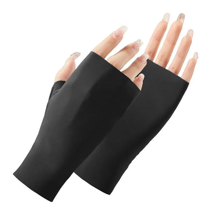 Ladies Stylish UV Block Half Finger Ice Silk Sunscreen Gloves