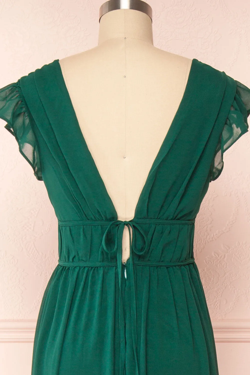 Leony Emerald | V-Neck Chiffon Maxi Dress