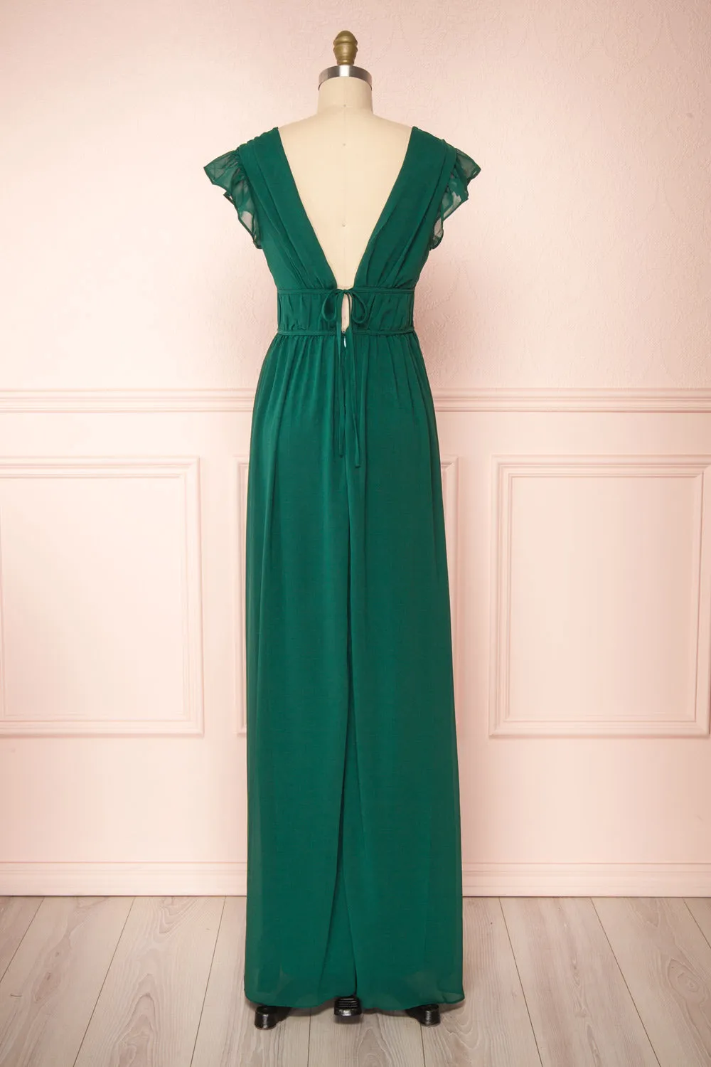 Leony Emerald | V-Neck Chiffon Maxi Dress