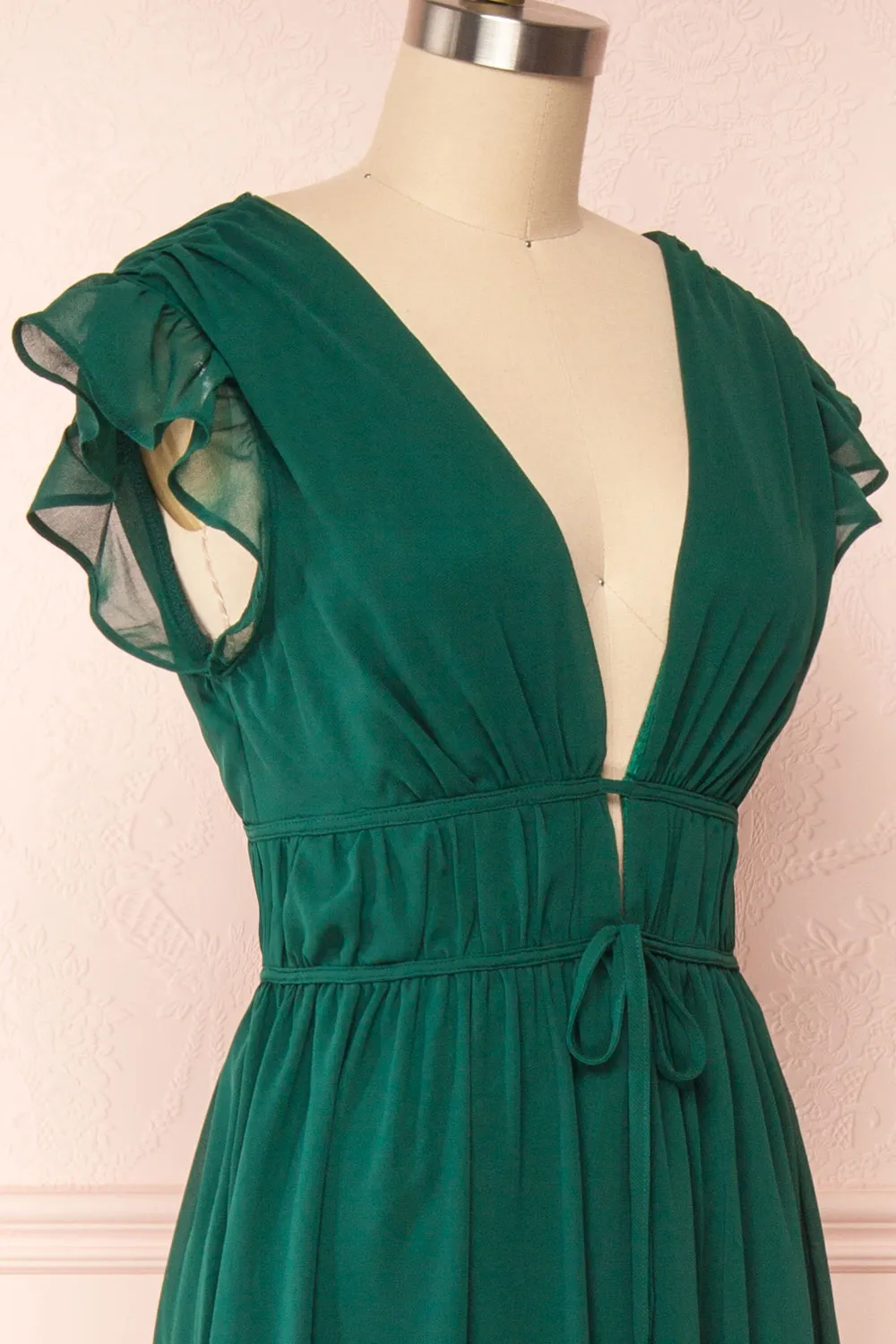 Leony Emerald | V-Neck Chiffon Maxi Dress