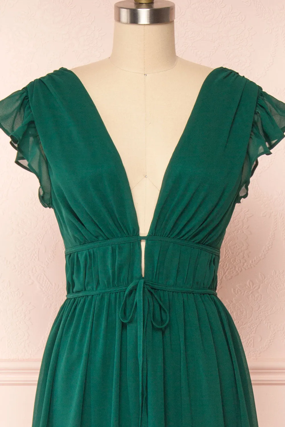 Leony Emerald | V-Neck Chiffon Maxi Dress